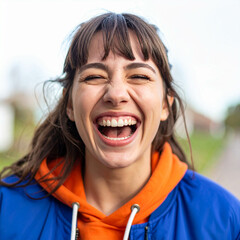 laughing wild; Russian student’s cozy chaos in cobalt and tangerine