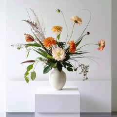 Colorful Mixed Flowers in White Elegant Vase