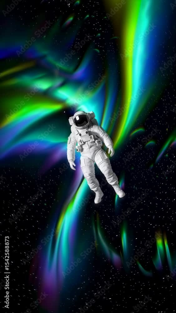 Poster astronaut floating in space with vibrant aurora borealis in the background