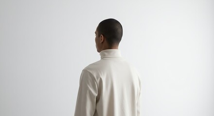 Minimalist Back View of a Person in a Light Beige Turtleneck