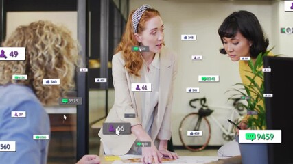 Coworkers tapping smartphone initiating business metrics overlays, adjusting charts for strategy - Powered by Adobe