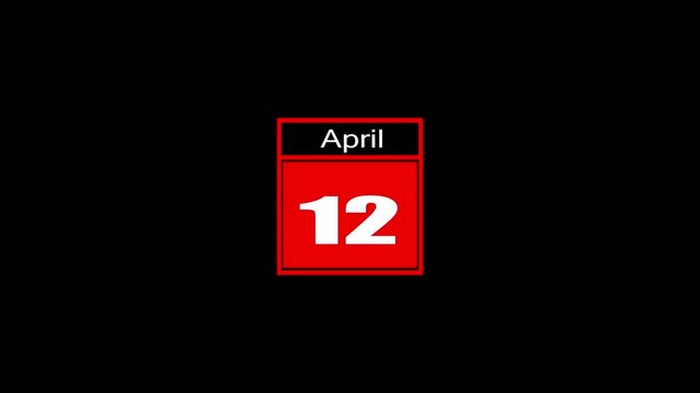 12 April calendar icon animation. Boost your productivity and impress clients with this sophisticated calendar animation. Date, day and month.4k video