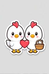 Obraz premium Adorable Pixel Art Chicks Holding Heart and Basket