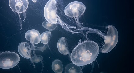 Obraz premium Mesmerizing Underwater Scene A Symphony of Moon Jellies