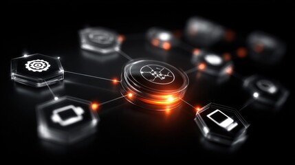 Abstract network of interconnected futuristic icons