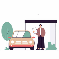 Illustration of a man standing near a car