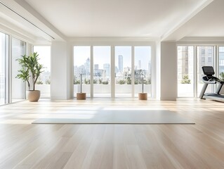 Modern Gym Room with City View