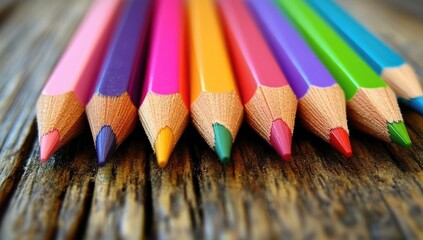 Close-up of colorful pencils on wood