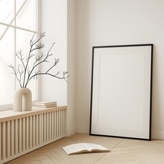 Interior with Open Book, Art Frame, and Natural Decor