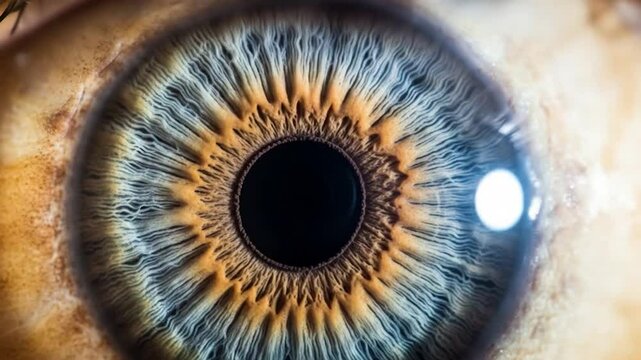 Eye Close-Up: Detailed Iris Texture, Color Variations, and Pupil Dilation in a Macro View