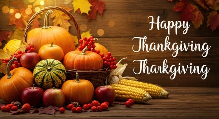 Happy thanksgiving autumn harvest scene with pumpkins and corn