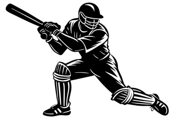 Powerful Cricket Batsman Dynamic Action Pose Illustration