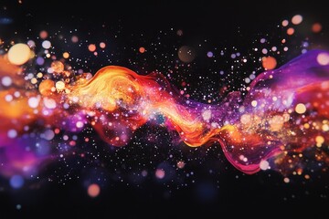 Abstract swirling, vibrant colors,  glowing particles