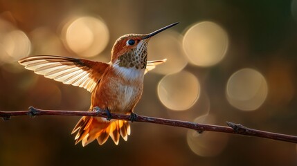 Hummingbird on a branch. Ai generative.