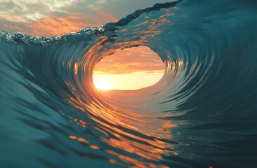 Ocean wave tunnel at sunset (1)