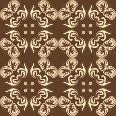 Seamless vintage damask floral tile design in brown and earthy tones, perfect for textile prints and home decor.
