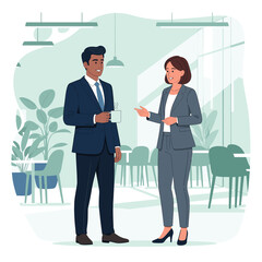 Concept vector illustration of a businessman working in an office.