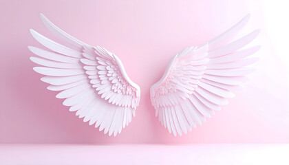 Elegant angel wings on soft pink background for dreams and aspirations concept.