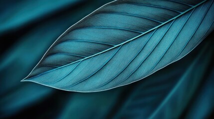 Obraz premium Close-up of vibrant blue leaves with detailed veins and soft focus background creating a calm and tranquil atmosphere