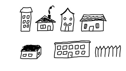 Naklejka premium Doodle houses, naive child drawing