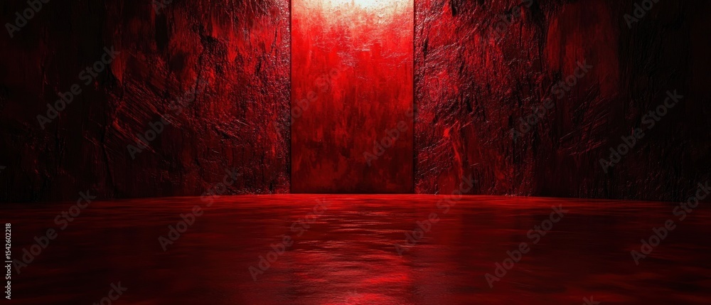 Aufkleber dark red textured room with intense red light illuminating a central rectangular panel, creating a r