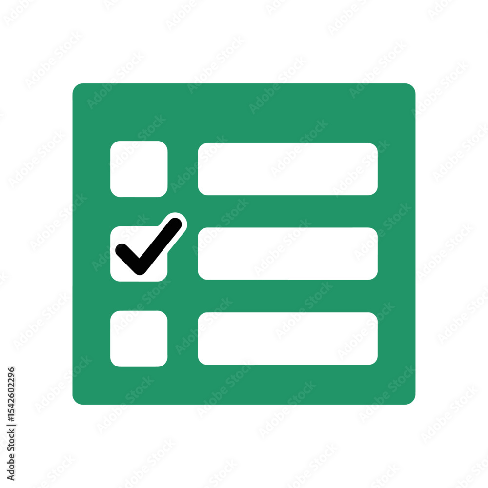 Poster green square shows a checklist with a check mark on the second item