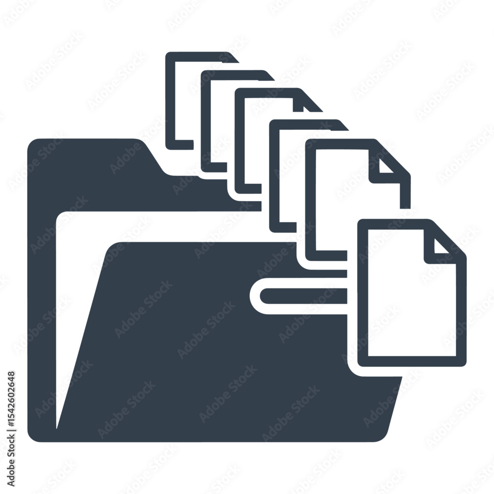 Poster darkblue folder icon with several documents in it one document outside the folder