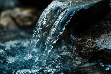Close-up of a clear stream cascading over dark rocks