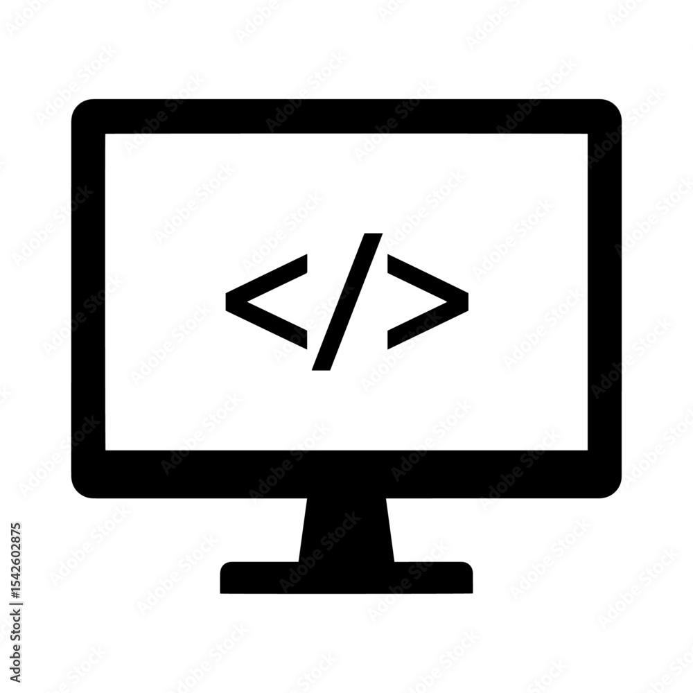 Poster black stylized computer monitor with code symbols at the center of the screen