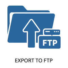 Blue icon of folder upward arrow server  FTP text symbolizing file exporting via FTP