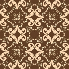Seamless vintage damask floral tile design in brown and earthy tones, perfect for textile prints and home decor.