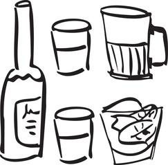 Vector Glassware for Beer & Vodka, Stylish Drink Icons, Beer Mugs and Vodka Shots