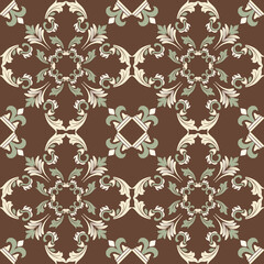 Obraz premium Seamless vintage damask floral tile design in brown and earthy tones, perfect for textile prints and home decor.