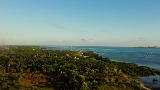 Aerial view of Olango Island with sunset reflection. Lapu-Lapu, Philippines. Cebu.