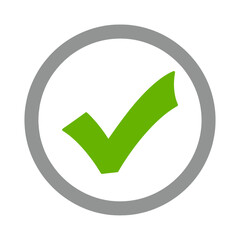 A green checkmark is centered inside a gray circle on a white background