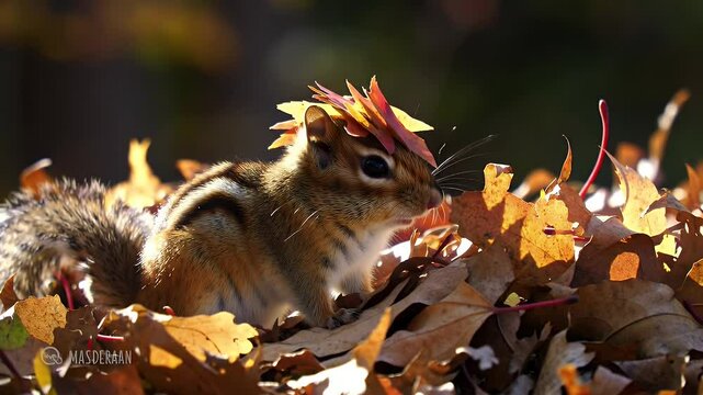 Chipmunk with autumn leaves wildlife photography adorable rodent closeup fall season
