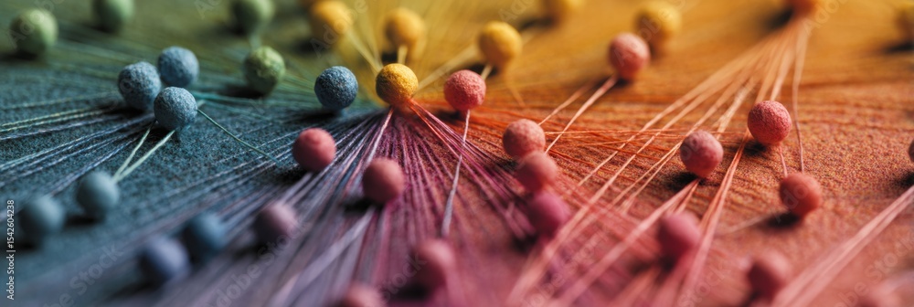 Fototapete Emotion Map With Colorful Dots and Threads Illustrating Connections Between Feelings in an Abstract Design