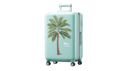 Green suitcase with green leaves