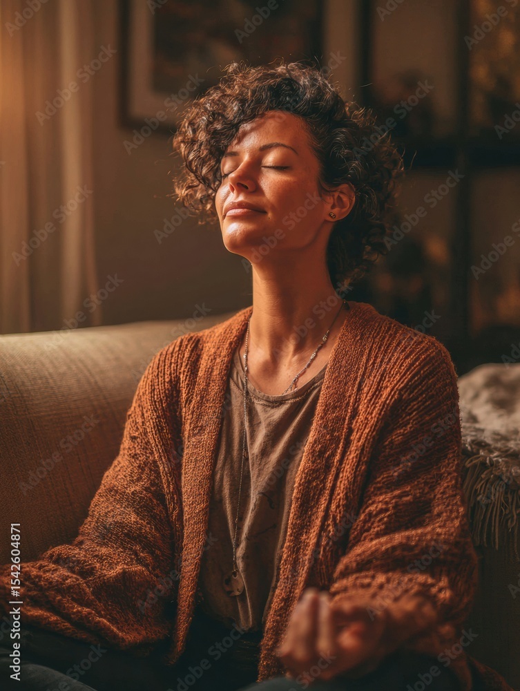 Aufkleber meditation and breathwork tips for patients practicing mindfulness at home in an inviting indoor spa