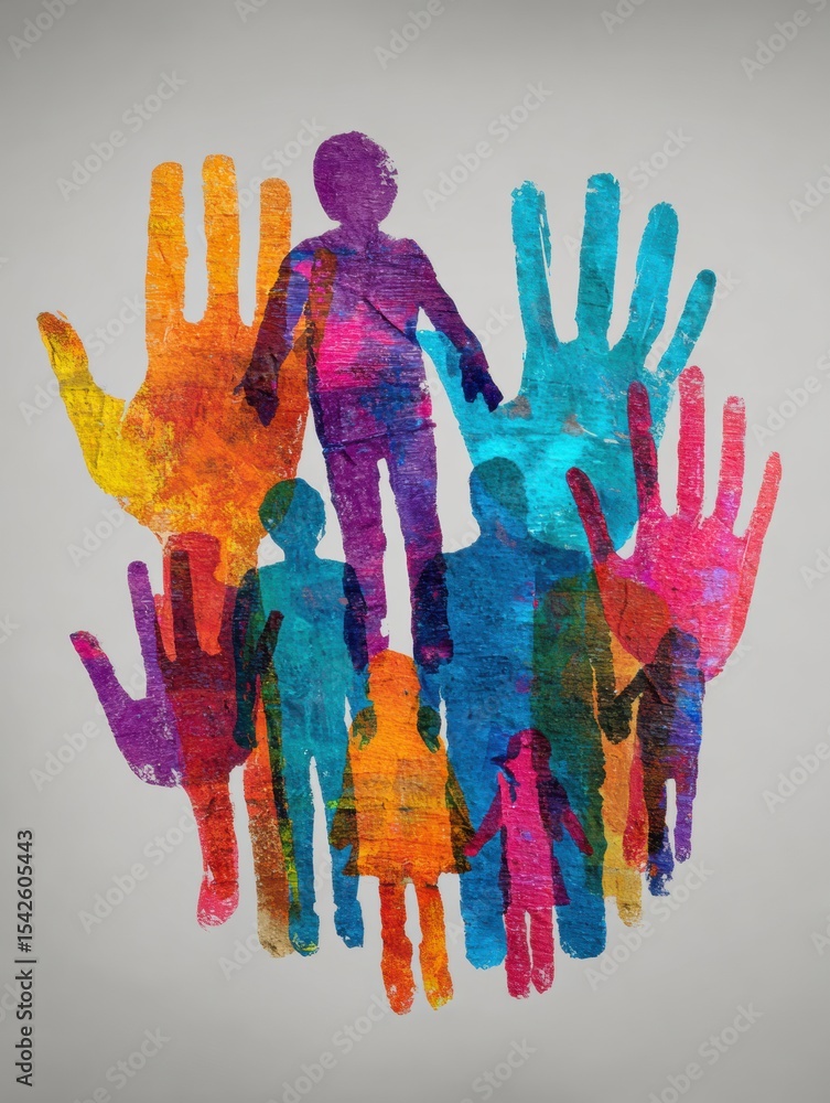 Aufkleber diverse hand silhouettes demonstrate family unity through colorful design in an artistic expression 