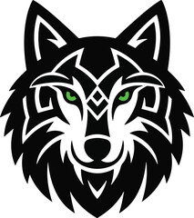 Tribal Wolf Head Logo Design in Black Silhouette Style