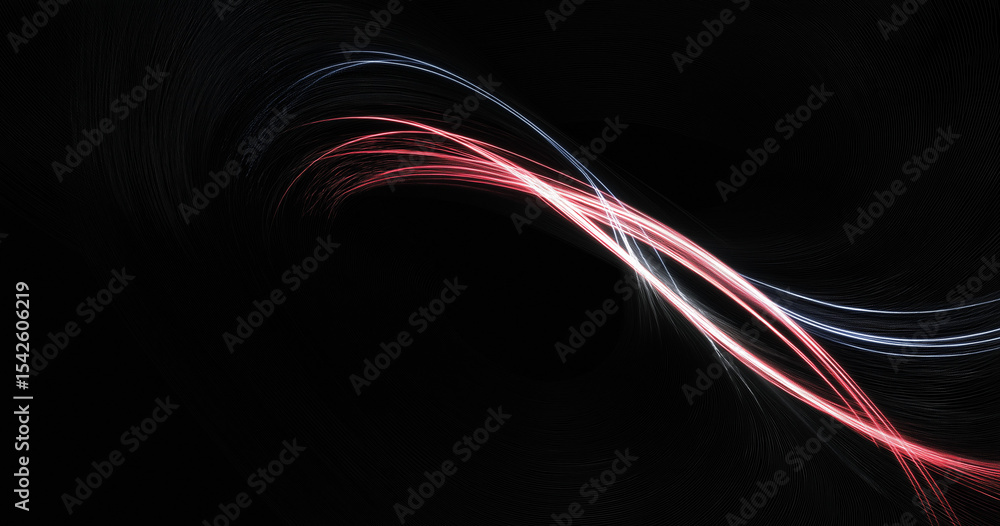Poster abstract light trails in red and white swirl dynamically against a black background, creating a vivi
