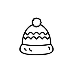 Black Line Drawing Winter Knit Hat Pom Zigzag Pattern Handmade Design pompom
