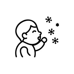 Child Blowing Snowflakes Wintertime Cute Cartoon Illustration Black Line Art Handmade Design Element