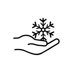 Black Outline Icon of a Hand Holding a Snowflake Winter Handmade Design Element white