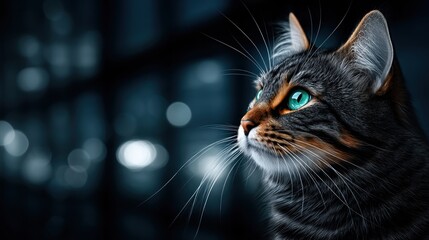 Close-up of a cat gazing upwards