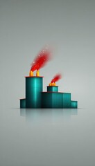 Teal factory with red smoke stacks, 3D style