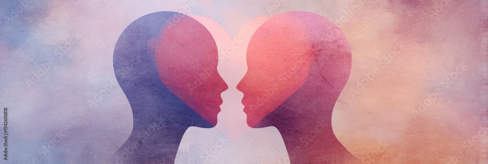 Poster mind and heart symbols merge in soft pastel colors, representing emotions and thoughts intertwined i