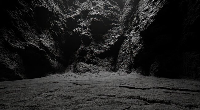 dark rocky cave interior with rough textured walls and ground illuminated by natural light from above creating a dramatic and mysterious atmosphere - Powered by Adobe