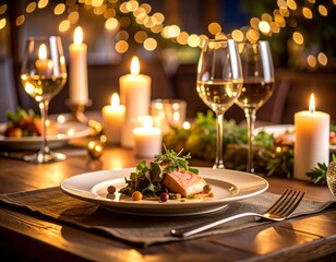 Gourmet Dinner Plate with Wine Candles